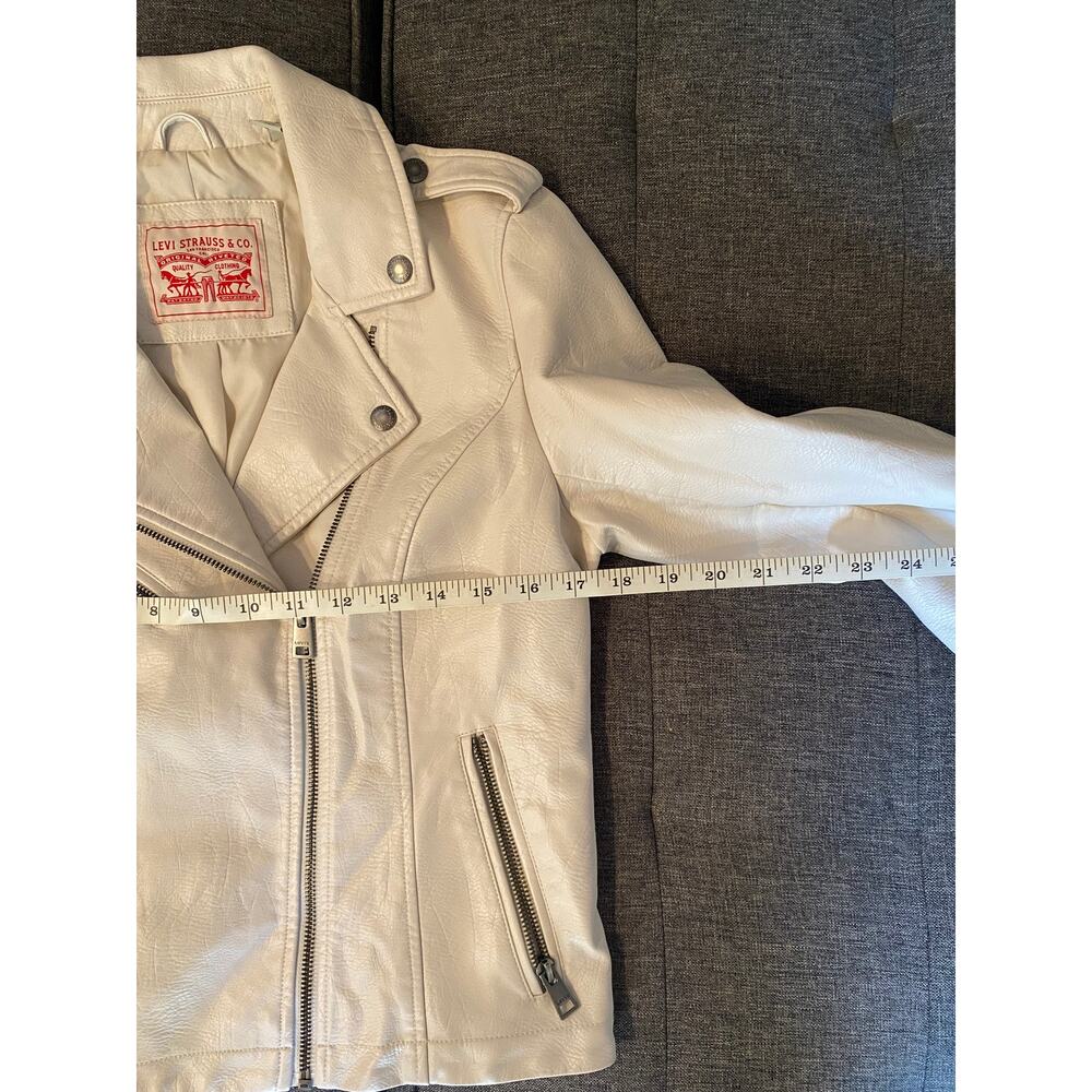 Cream Levi Strauss & Co Faux Leather Biker Moto Jacket Small Women - Picture 5 of 9